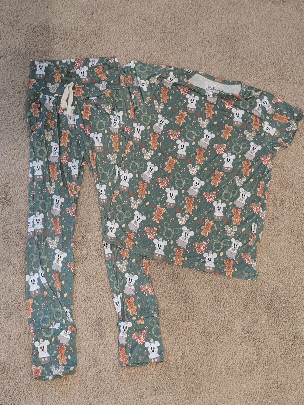 Kid’s Green Mickey & Gingerbread Print Bamboo Pjs